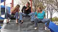 The girls examine their waterfall