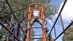 Georgia wetting her pants on a playground tugboat