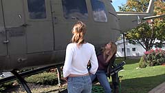 Georgia and Vicktoria wetting their pants by a helicopter