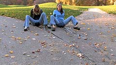 Mela and Victoria peeing downhill