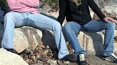 Vicktoria soaks the rock she is sitting on with pee